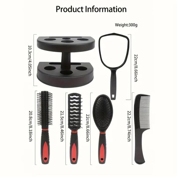 NWT 5 PC Pink and Black Grooming Tools Set with Paddle Brush, Comb and Mirror - Picture 2 of 12